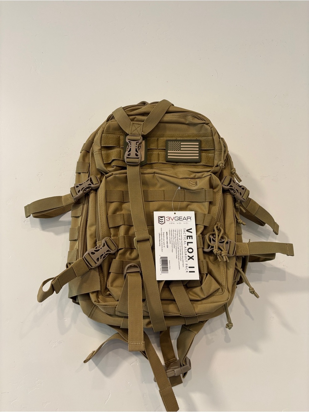 New 3V GEAR VELOX II TACTICAL ASSAULT BACK PACK BAG COYOTE TAN COLOUR RUCKSACK